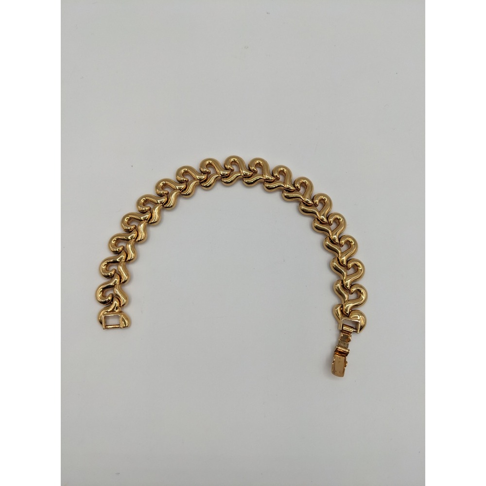 Vintage Gold Tone Interlocking‎ S-Curve Link Bracelet 7.5 Inch Fold Over Clasp - Picture 2 of 7